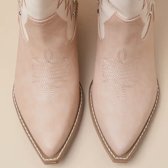 Dolce Vita Cowboy Tan and Cream Heeled Boots - Picture 5 of 14